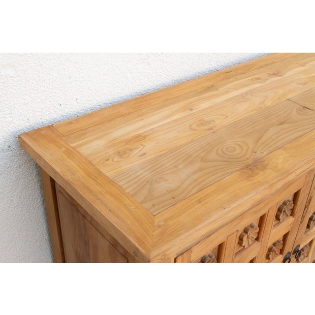 1990s Carved Floral Lotus Buffet Cabinet For Sale - Image 5 of 10