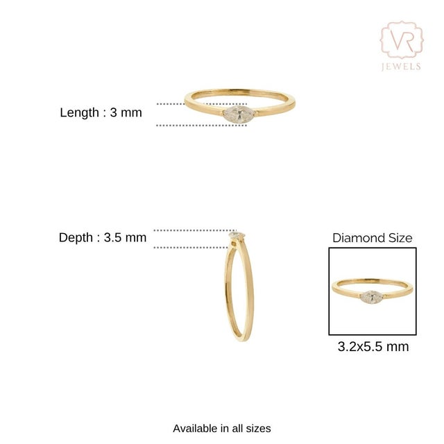 Modern Marquise Cut Diamond Solitaire Ring Size 4 in 14k Yellow Gold For Sale - Image 12 of 16