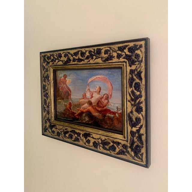 A beautiful Italian antique hand-painted gilt wood framed oil on board Neoclassical painting of an allegorical scene...