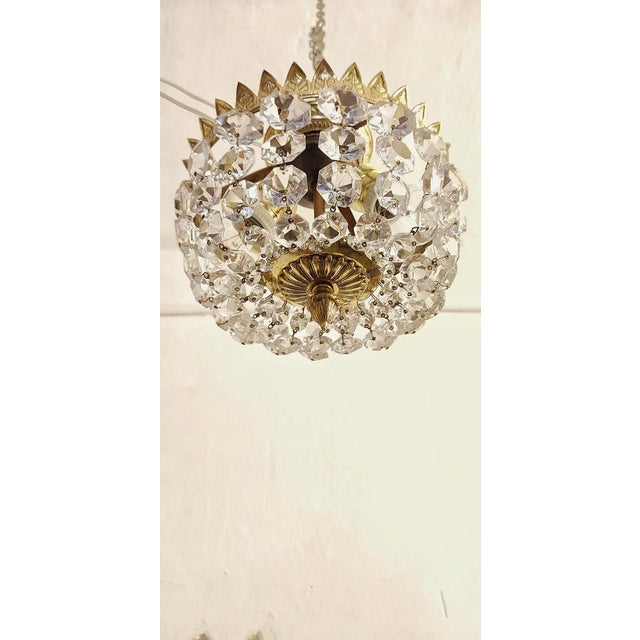 Mid-Century Modern Brass & Crystal Ceiling Lamp, Spain, 1950s For Sale - Image 3 of 15