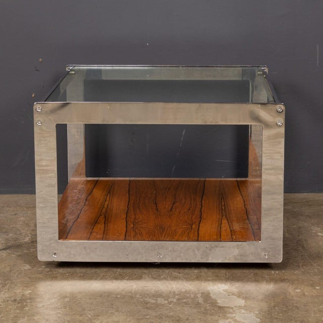 Vintage English Chrome, Glass and Wood End Table from Merrow Associates, 1960s For Sale - Image 3 of 15