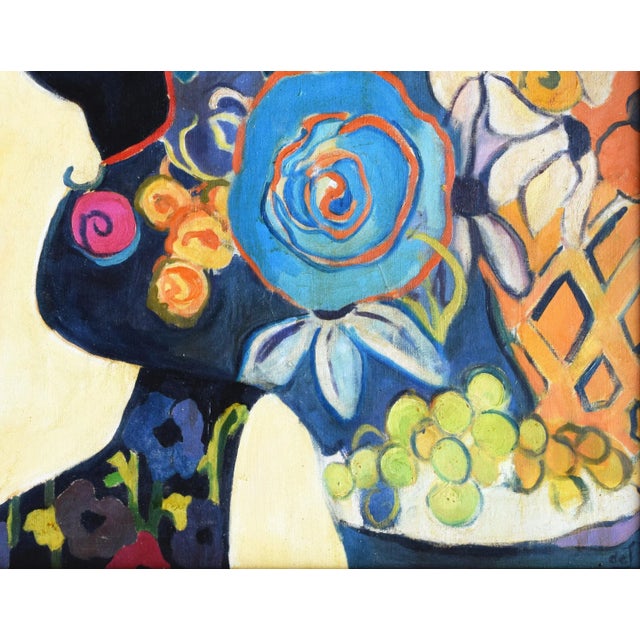 1970s Vintage Mid Century Fauvist Portrait of a Woman Abstracted Floral Still Life For Sale - Image 5 of 8