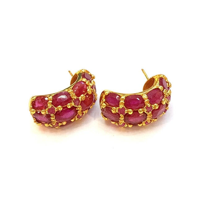 Bochic “Orient” Vintage Natural Bubble Ruby Earrings 18K Gold & Silver For Sale - Image 9 of 12