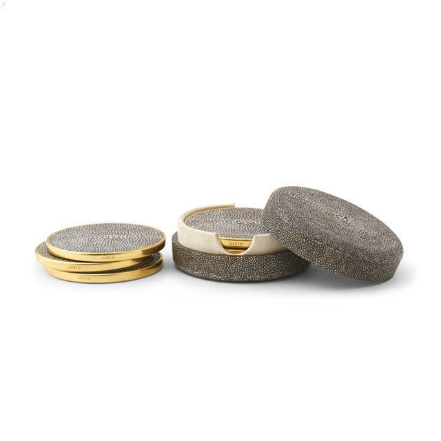Contemporary AERIN Faux Shagreen Coasters, Chocolate - Set of 4 For Sale - Image 3 of 3