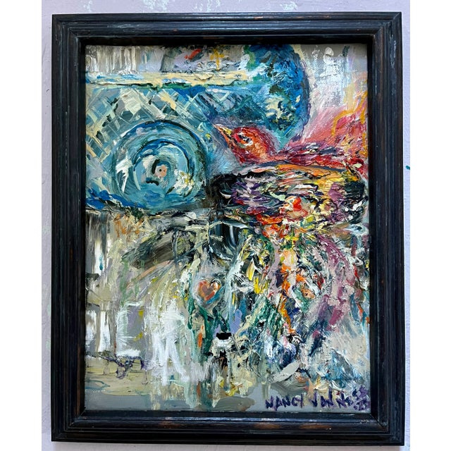 "Bird on Its Ladder", Framed, Oil Painting, Aviary Art For Sale In Saint Louis - Image 6 of 9