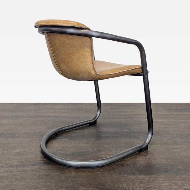 Industrial Style Lounge Chair With Metal Frame and Brown Leather Seat For Sale - Image 4 of 10