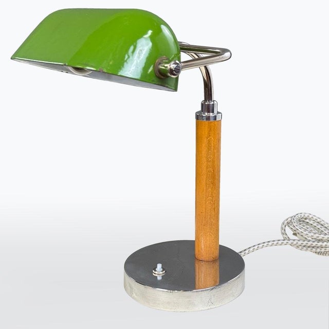 Chrome Table Lamp with Green Glass Lampshade, 1920s For Sale - Image 6 of 6