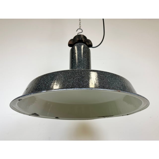 Gray Large Industrial Grey Enamel Factory Lamp with Cast Iron Top from Elektrosvit, 1960s For Sale - Image 8 of 18