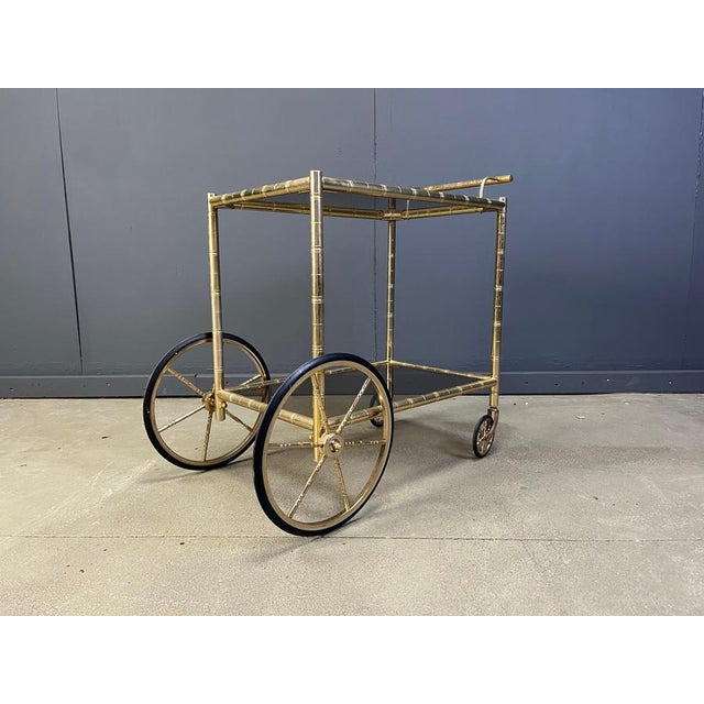 Brass Faux Bamboo Bar Cart with Glass by Orsenigo, Italy, 1970s For Sale - Image 10 of 11