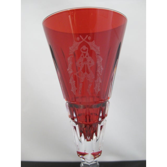 Traditional Waterford Crystal 12 Days of Christmas 10 Lords Leaping Crimson Champagne Flute For Sale - Image 3 of 9