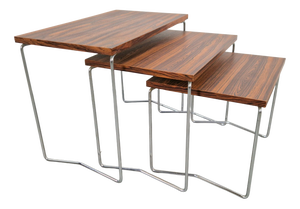 Nesting Tables in Chrome and Wood from Brabantia, 1970s, Set of 3