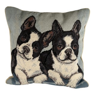 2000's Wool Needlepoint Accent Pillow With Boston Terriers For Sale