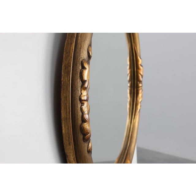 1920s Art Deco Oval Gilt Oak Mirror, Belgium, 1920s For Sale - Image 5 of 11
