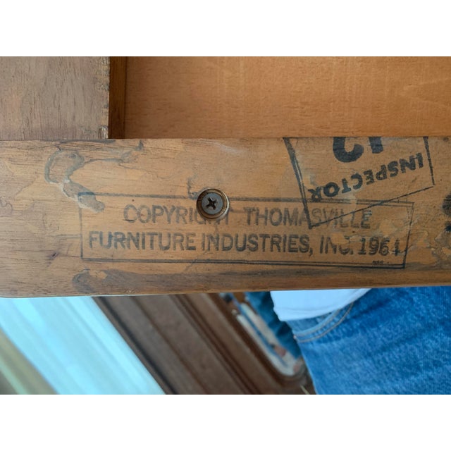 Wood Set of 6 Mid Century Thomasville Cane Back Lounge or Armchairs For Sale - Image 7 of 10