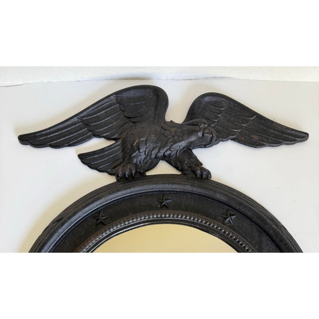 American Federal Americana Cast Iron Round Mirror With Eagle and Stars For Sale - Image 3 of 8