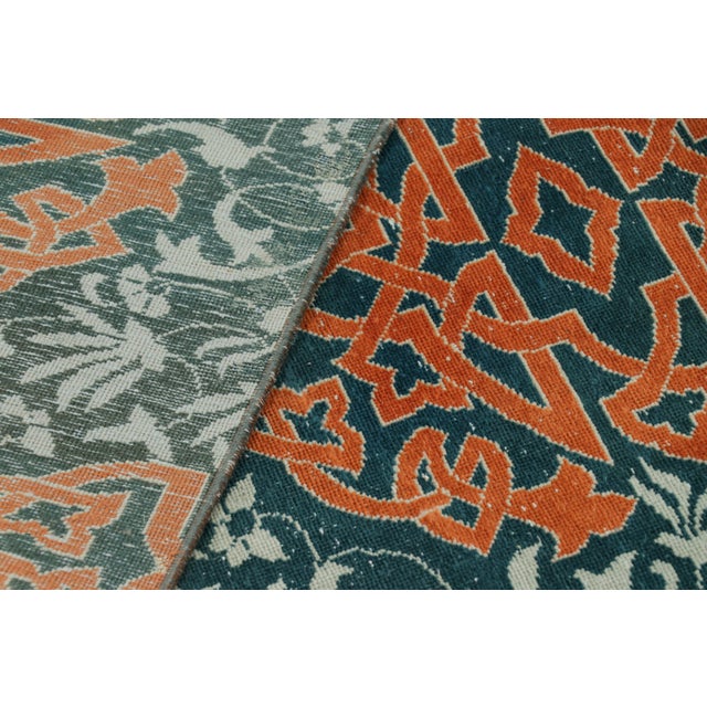 Teal Vintage Hereke Runner Rug in Teal With Orange Arabesque Medallions | Rug & Kilim For Sale - Image 8 of 8