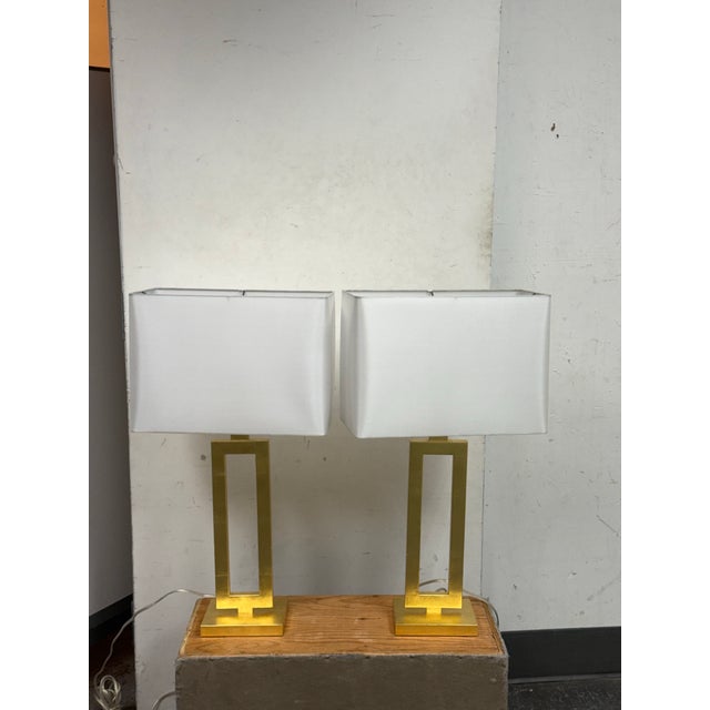 Postmodern Restoration Hardware Clarke Gilt Gold Table Lamps, Pair For Sale - Image 3 of 12