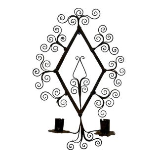 Pair Vintage Wrought Iron Candle Sconces For Sale