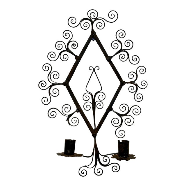 Pair Vintage Wrought Iron Candle Sconces For Sale