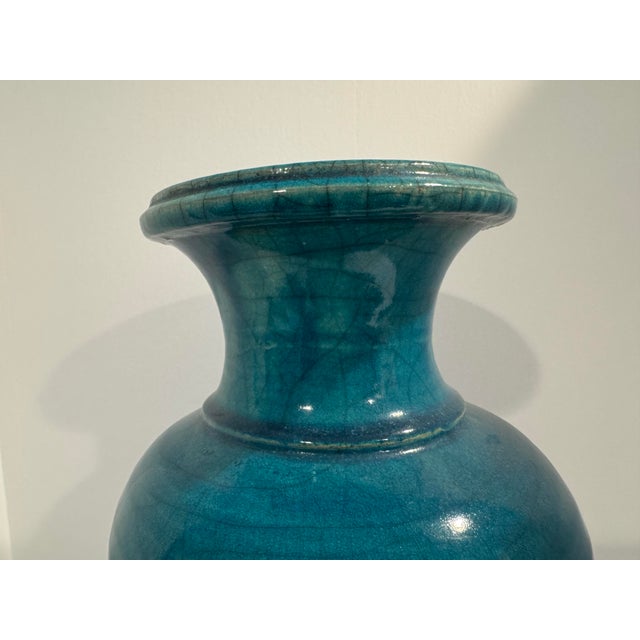 Large Mid-Century Turquoise Ceramic Vase For Sale - Image 4 of 8