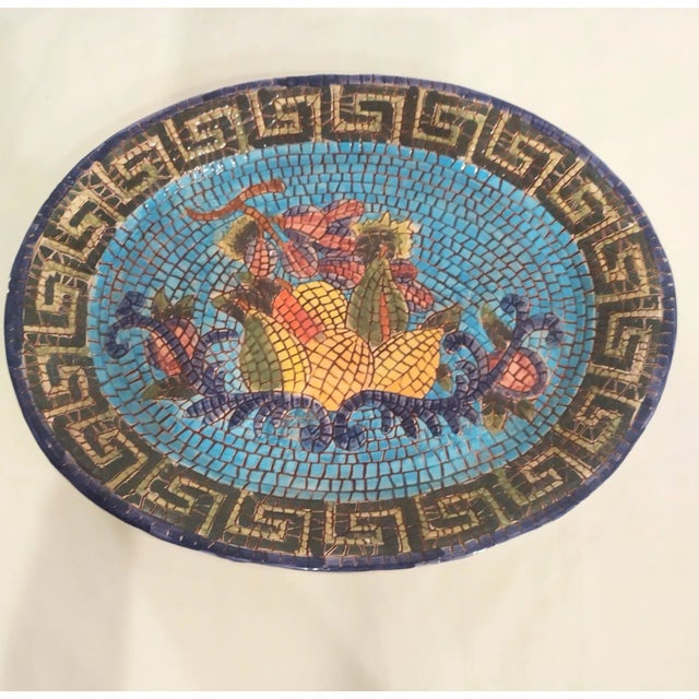 Vintage Large Colorful Greek Key Fruit Mosaic Serving Platter For Sale In West Palm - Image 6 of 6