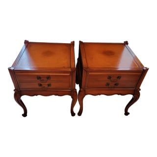 Pair of 1970s Vintage French Provincial Nightstands With Leather Top For Sale