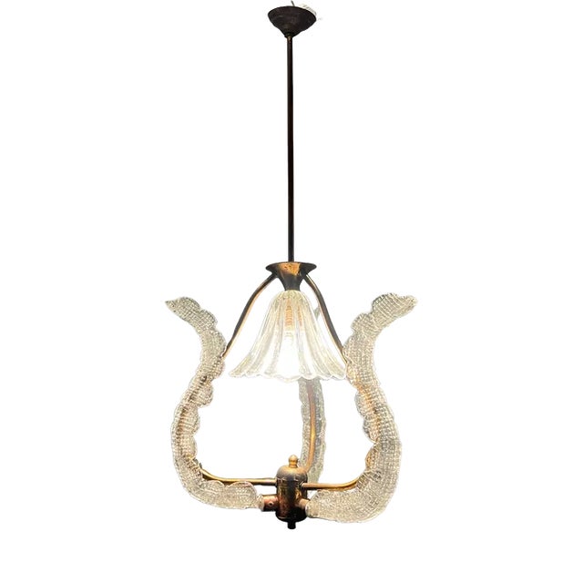 Barovier Italian Murano Glass Light Pendant by Ercole Barovier, 1940s For Sale