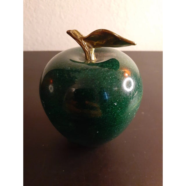 1980s Solid Marble Green Apple Paper Weight For Sale - Image 4 of 5