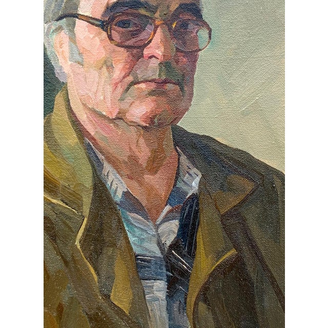 Vintage Oil Painting Portrait, Man With Glasses, Original Art, Collectible Artwork 75-55 For Sale - Image 4 of 6