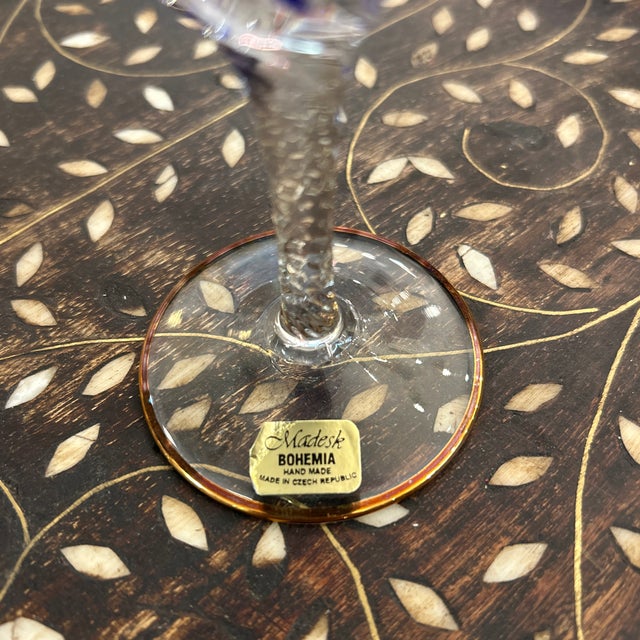 Early 20th Century Madesk Bohemia Cobalt With Applied Gold Hand Made Drinking/ Cocktail Glasses 31 Pieces For Sale - Image 5 of 12