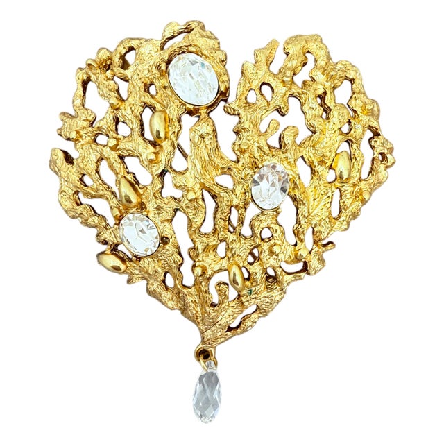 Oscar De La Renta 22k Gold Coral Reef Inspired Heart Brooch, 3.5” X 3.5” For Sale