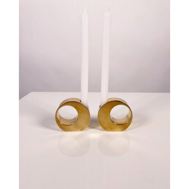 Mid-Century Modern Mid-Century Scandinavian Candleholders in Brass by Arthur Pe, 1960s, Set of 2 For Sale - Image 3 of 8
