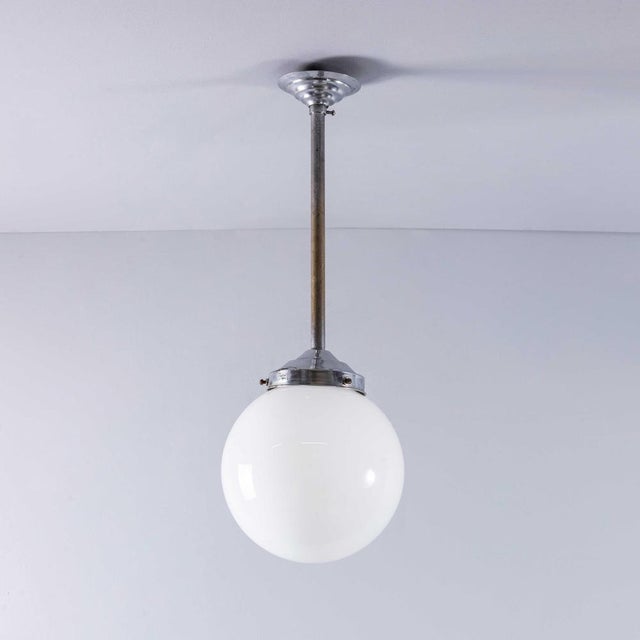 French Tabac Opal Glass Pendant Lamp, 1950s For Sale - Image 3 of 11