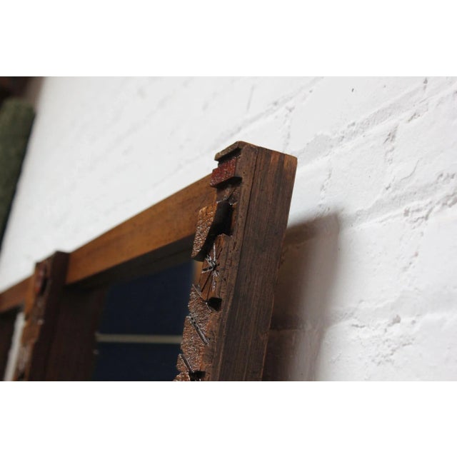 Vintage Brutalist Lane "Pueblo" Polychromed Wall Mirror in Oak For Sale - Image 10 of 13