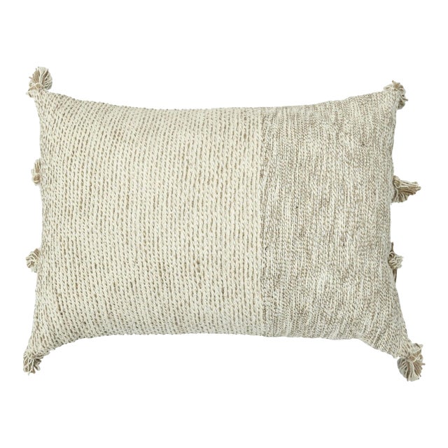 Boho Chic Style Contemporary Wool and Cotton Pillow in Beige For Sale