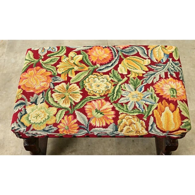 Brown French 19th Century Oak & Needlepoint Stool For Sale - Image 8 of 9