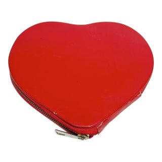 Vintage 1950s Red Leather Pinup Heart Traveling Manicure Nail Kit Set For Sale