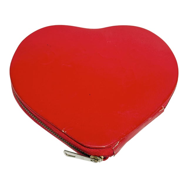 Vintage 1950s Red Leather Pinup Heart Traveling Manicure Nail Kit Set For Sale