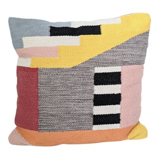 Colorblock Knubby Wool Kilim Throw Pillow For Sale