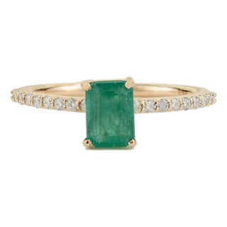 1.09ct Certified Natural Emerald Solitaire Ring With Diamonds in 14k Gold Size 7 For Sale