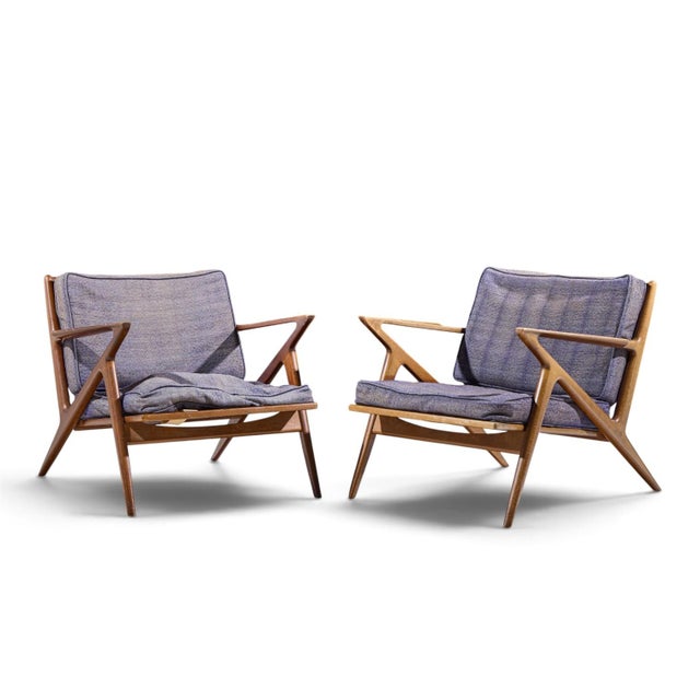 Mid-Century Modern Poul Jensen for Selig Mid Century Walnut Z Lounge Chairs - Pair For Sale - Image 3 of 13