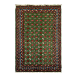 Green Turkmen Mori Gul Tribal Wool Area Rug, 6'7" X 10'3" For Sale