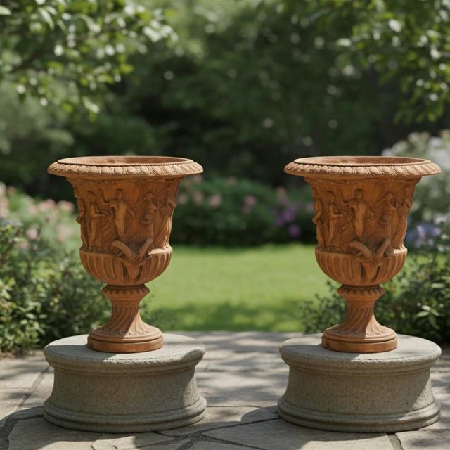 Terra Cotta 1990s Pair of Neoclassical-Style Terracotta Garden Urns For Sale - Image 8 of 8