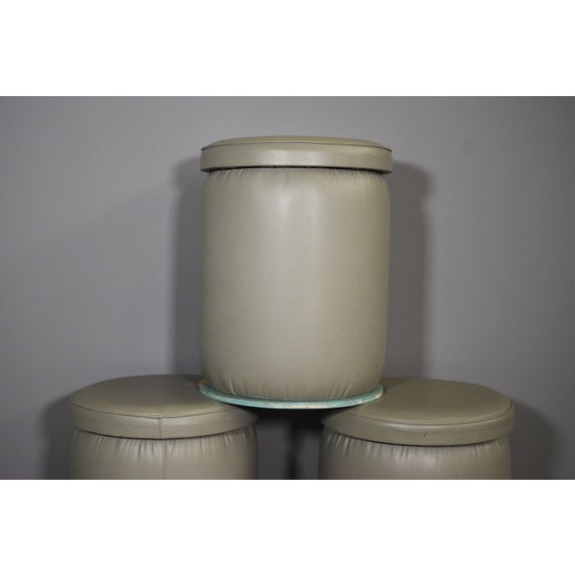 Poufs from a medical office, 1980s, plywood structure, mouse-gray faux leather cover.