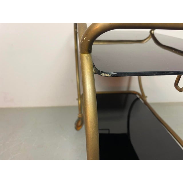 1950s Mid-Century Brass and Black Glass Bar Trolley from Grünstadt, Germany, 1950s For Sale - Image 5 of 18