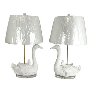 Vintage 1960's Plaster Carousel Goose Lamps For Sale