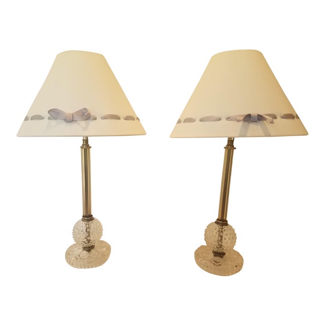 Vintage Hobnail Glass Dressing Table Lamps with Shades For Sale