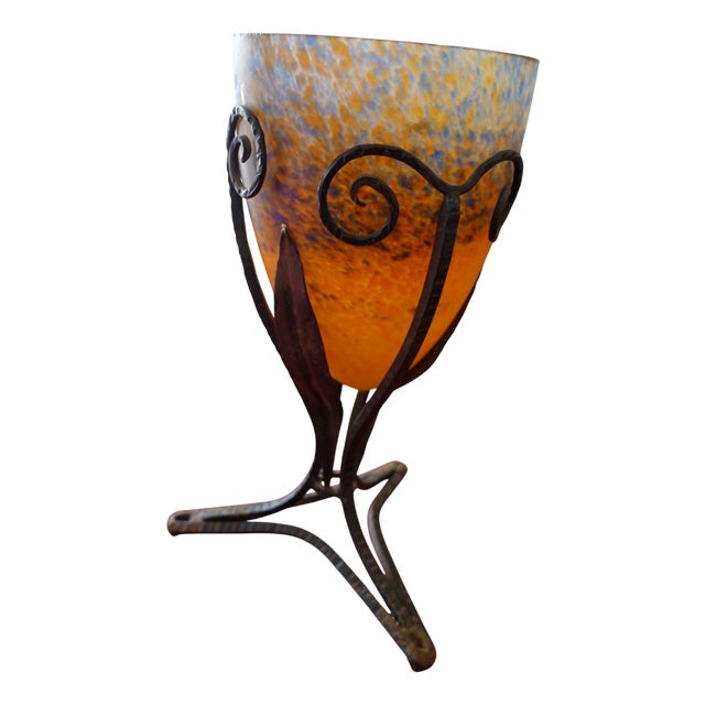 Art Deco Wrought Iron and Pâte de Verre Vase, 1930s For Sale