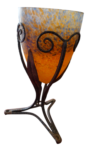 Art Deco Wrought Iron and Pâte de Verre Vase, 1930s