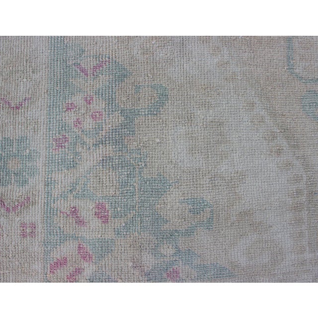 Vintage Turkish Oushak Rug in Pale Blue, Taupe and Soft Pastel Tones For Sale In Atlanta - Image 6 of 12